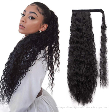 wholesale Private Label Cruly Synthetic ponytail Hair  Ribbon ponytail for Women Natural Hair wrap around ponytail